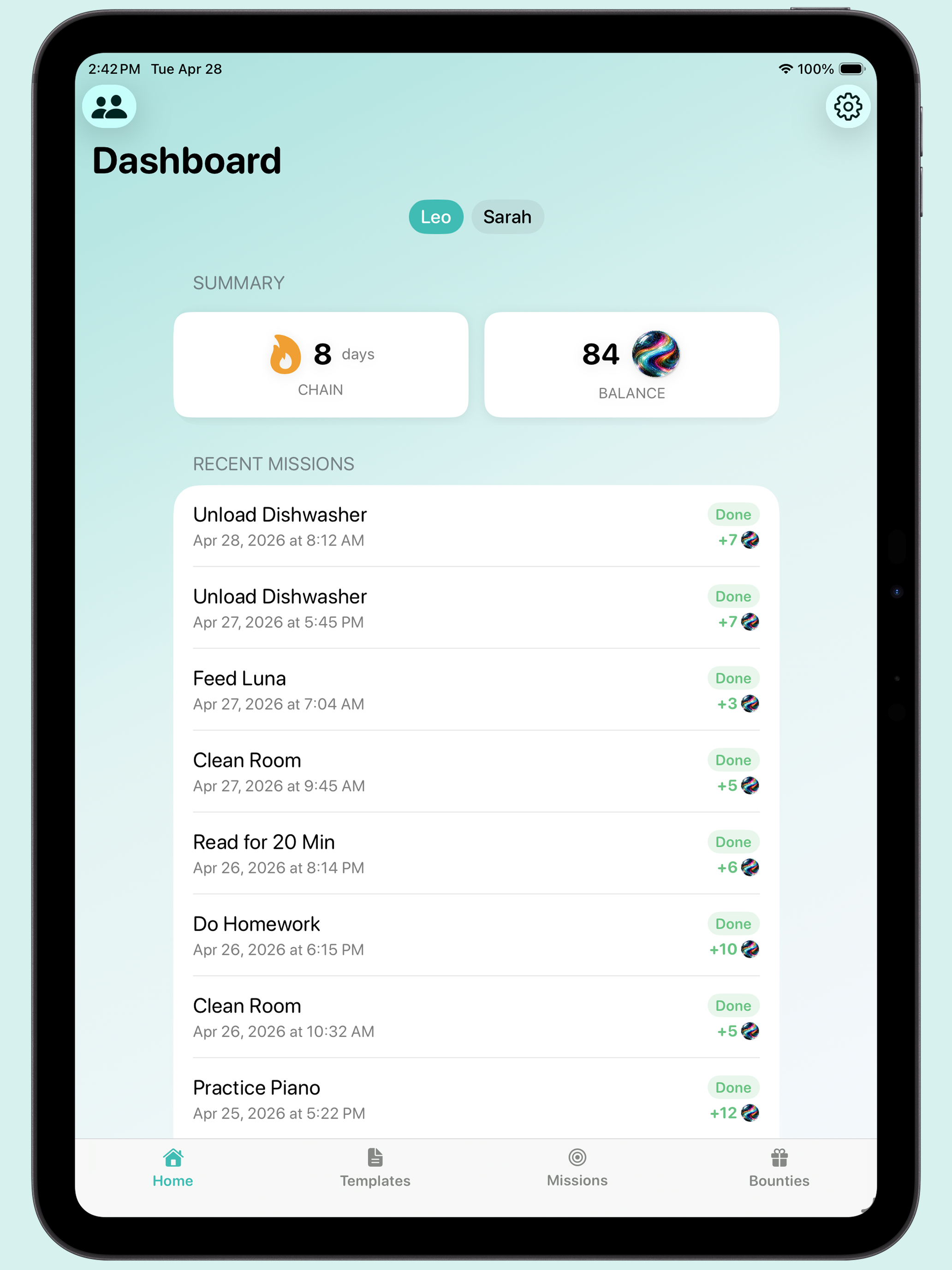 Parent Dashboard on iPad