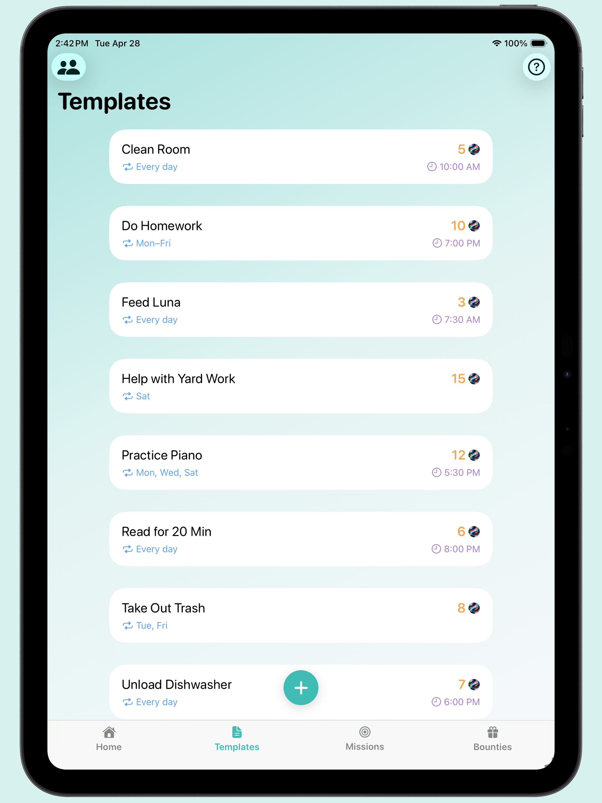 Template List on iPad