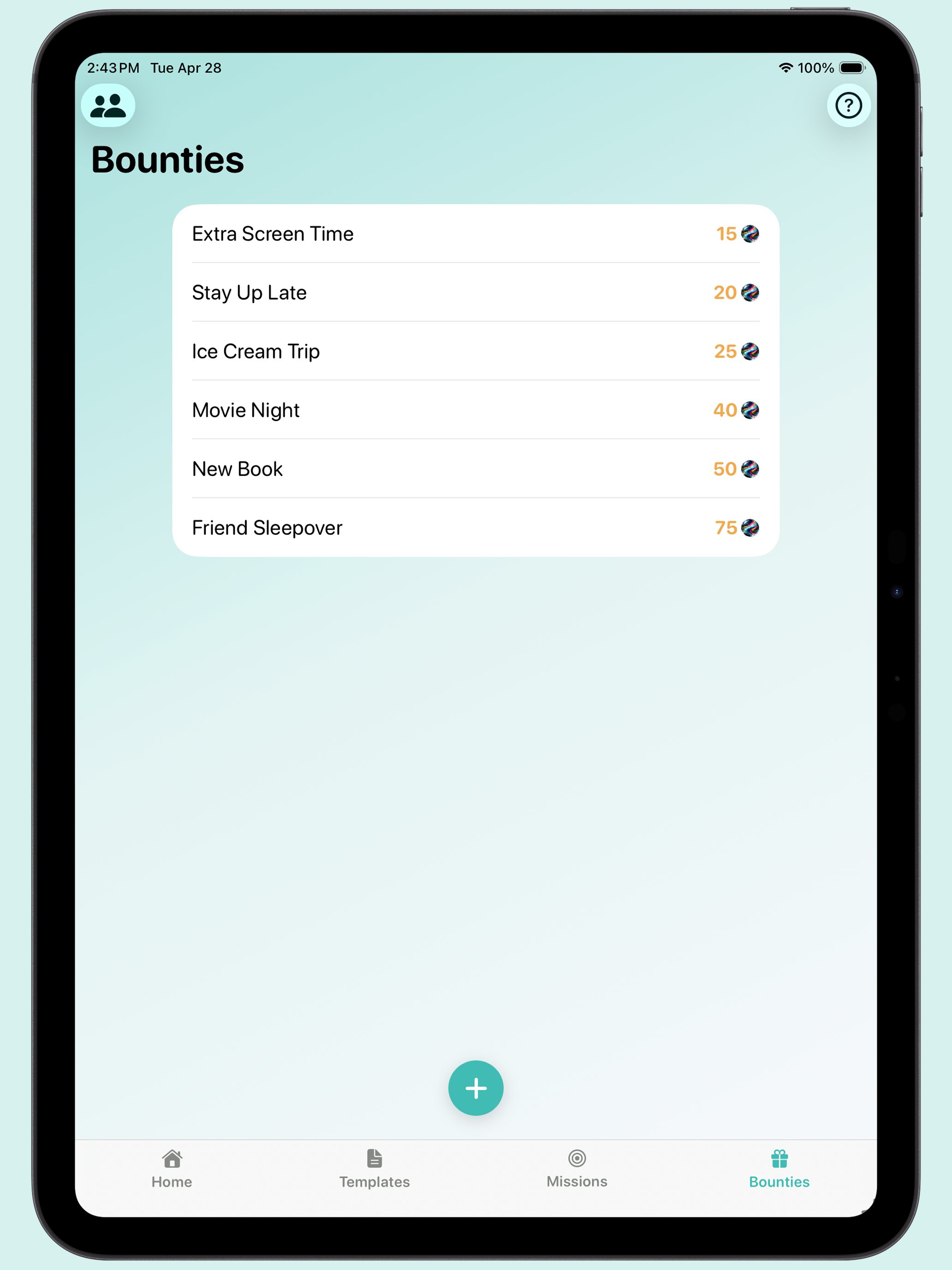Bounties List on iPad