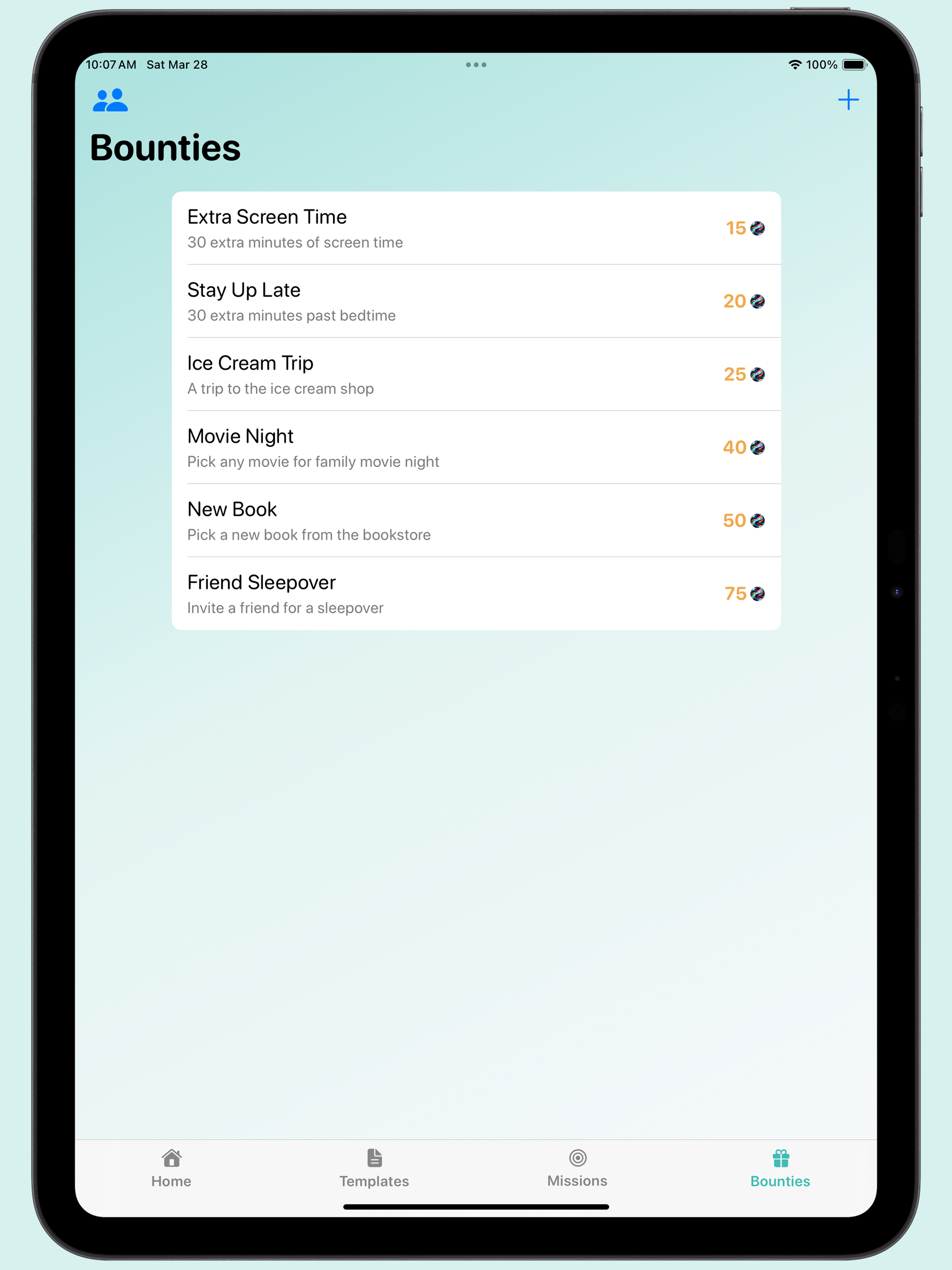 Bounties List on iPad