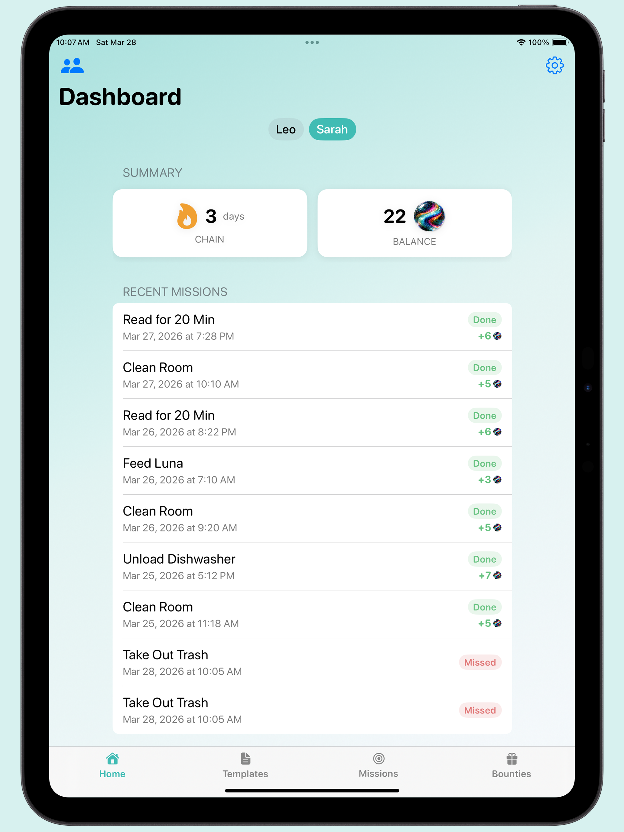 Parent Dashboard on iPad