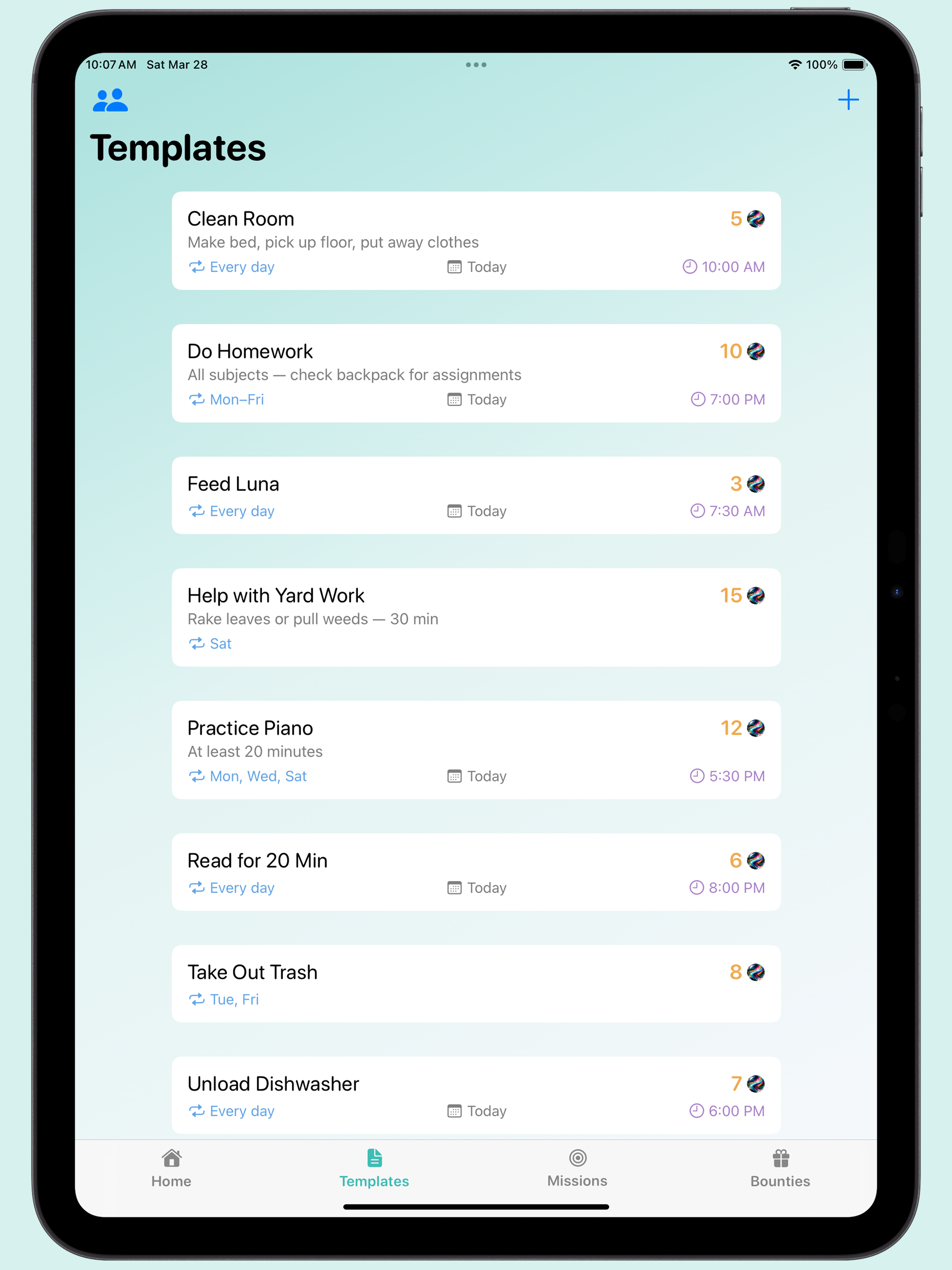 Template List on iPad